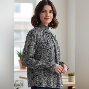 Banana Republic High Neck Ruffle Long Sleeve Blouse Office Professional Workwear